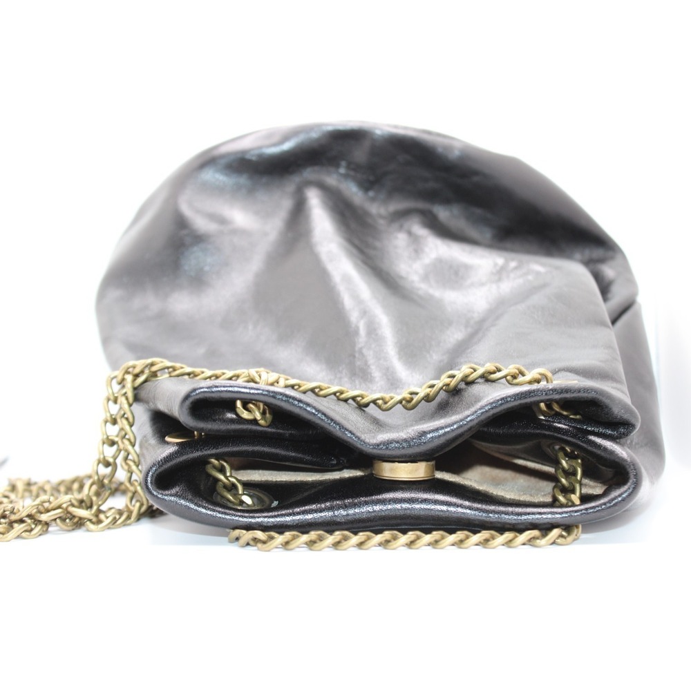 Pratesi Pienza blk Lthr bucket-style bag gold logo & chain strap NWT - Picture 10 of 11